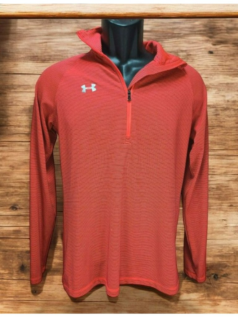 Under Armour Mens Orange Striped Quarter-Zip Pullover Small